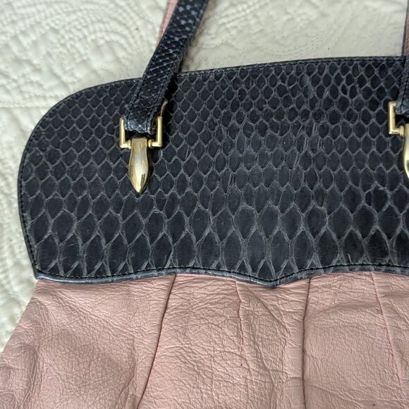 Vintage Mode Leather Shoulder Bag Pink and Snake skin Top Design Blue Soft - Picture 4 of 10